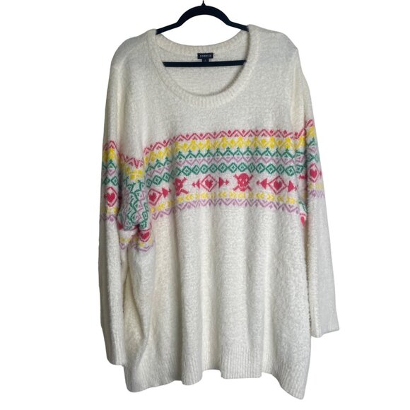 Torrid Knit Sweater Womens Plus Size 6 (US Size 30) White Fluffy Skull Pullover - Picture 1 of 9